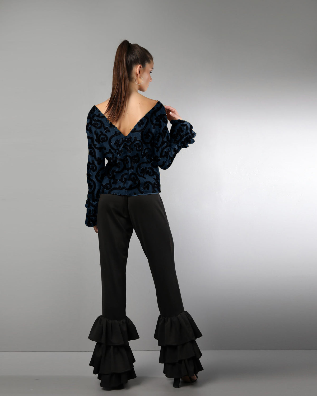 Style 0202 : Ruffled Partial Sheer Leg Pants