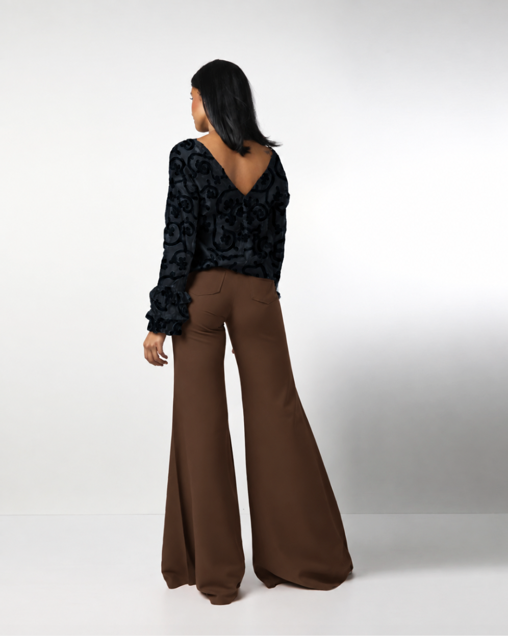 Style 5932 : Flare Pants 100% Linen with Back Pockets