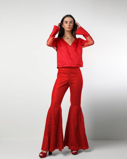 Style 305 : Lustrous  Silk/ Polyester Blend Blouse with Flare