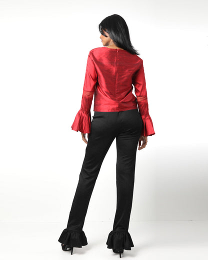 Style 224 : Lustrous  Silk/Polyester Blend Blouse with Pleats & Sheer Front Arms