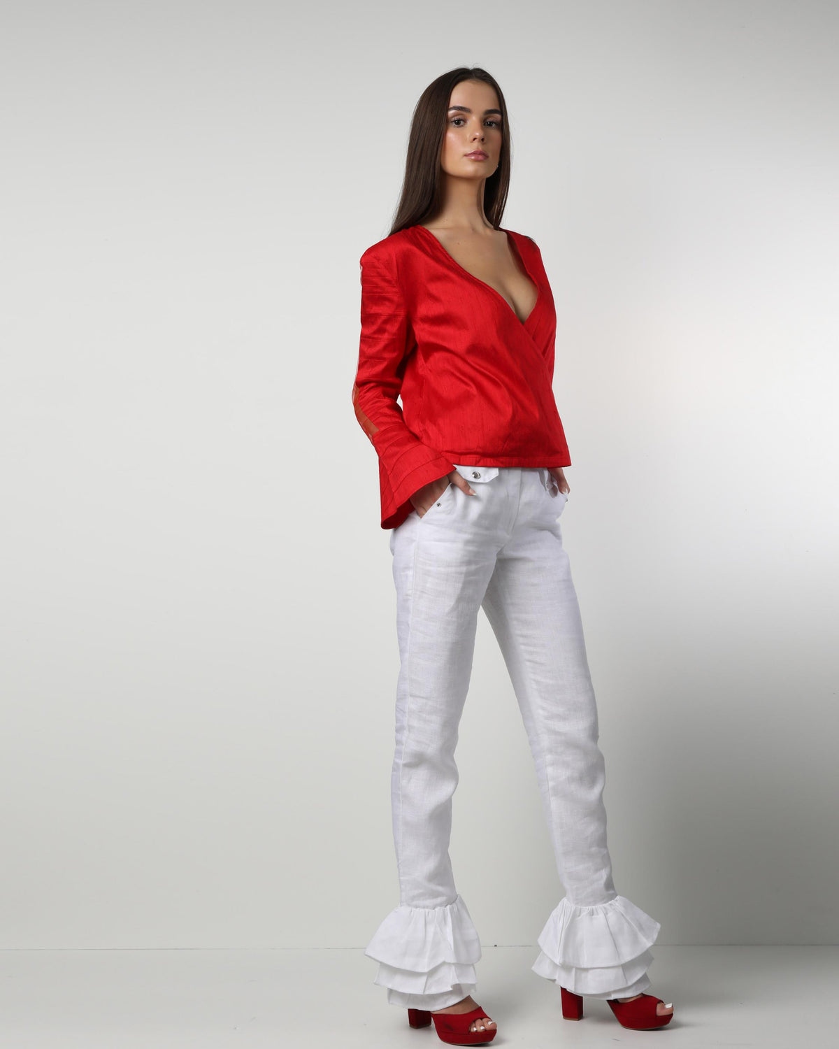 Style 1317 : Triple Layered Ruffle Pants 100% Linen