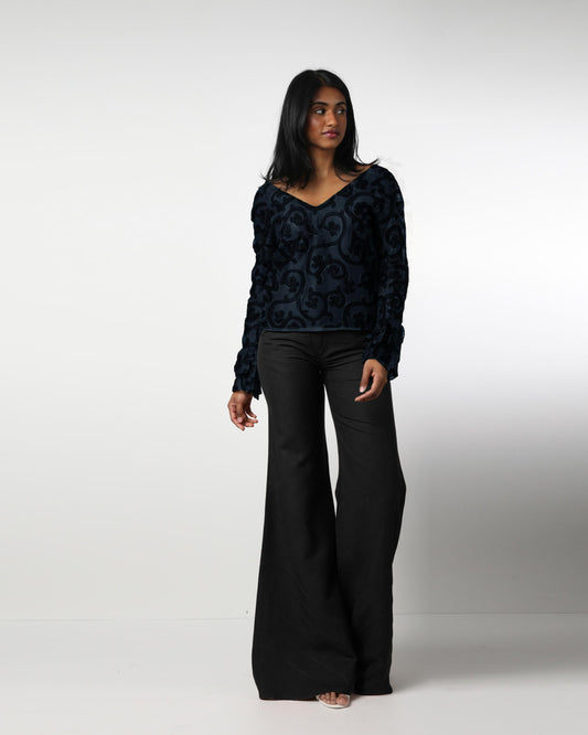Style 5932 : Flare Pants  100% Linen with Back Pockets