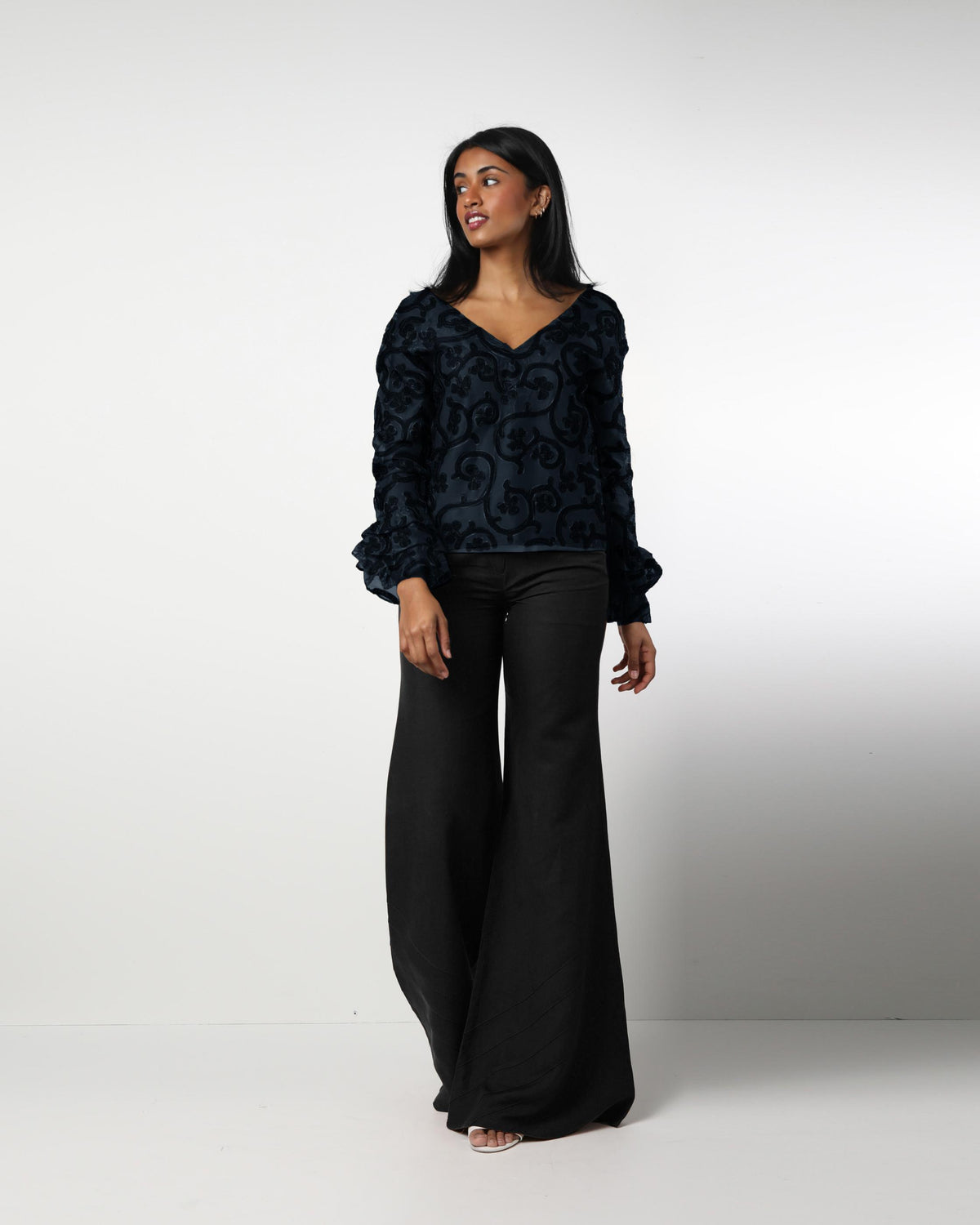 Style 5932 : Flare Pants  100% Linen with Back Pockets