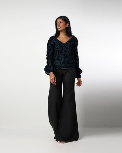 Style 5932 : Flare Pants  100% Linen with Back Pockets