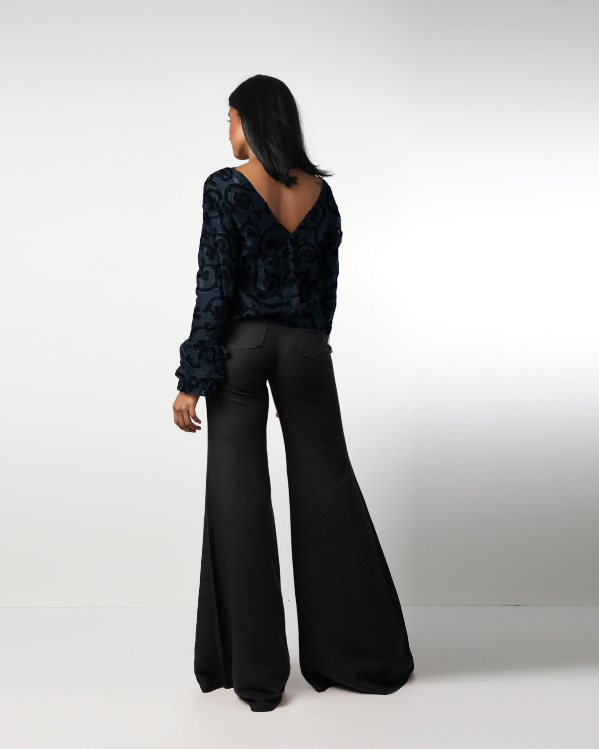 Style 5932 : Flare Pants  100% Linen with Back Pockets