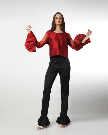 Style 224 : Lustrous  Silk/Polyester Blend Blouse with Pleats & Sheer Front Arms