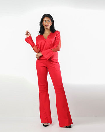 Style 305 : Lustrous  Silk/ Polyester Blend Blouse with Flare