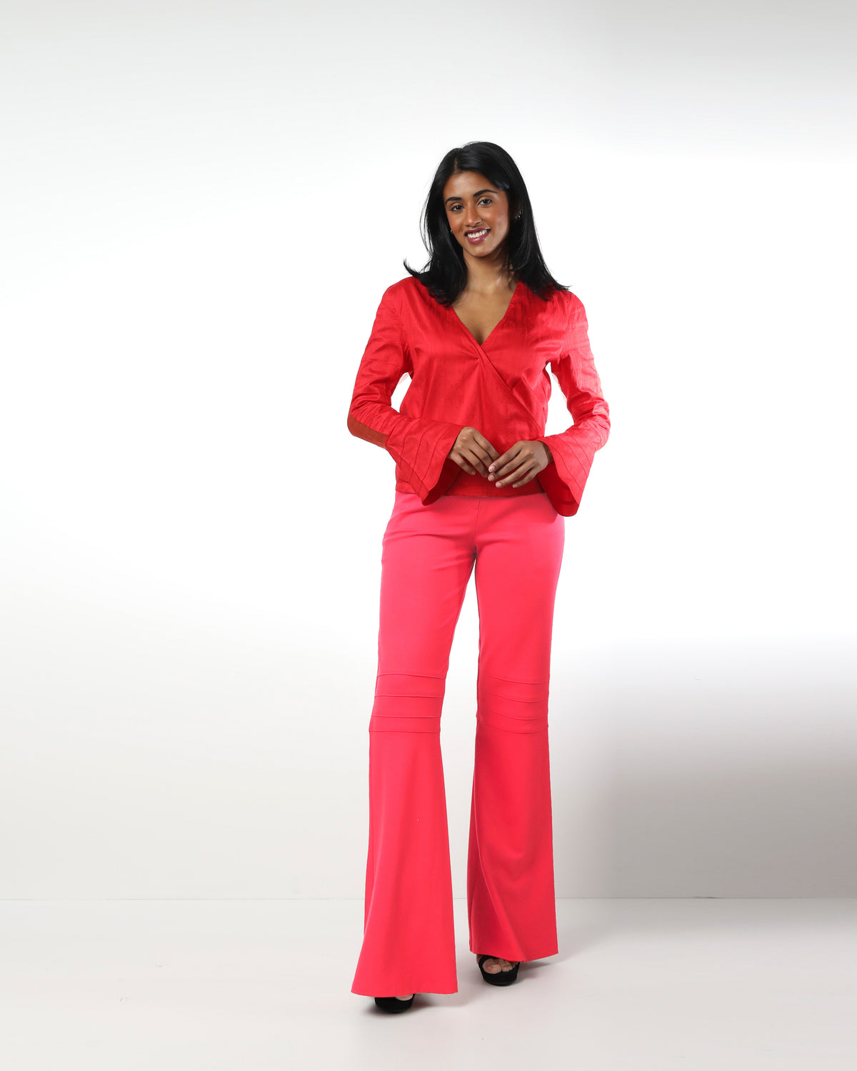 Style 305 : Lustrous  Silk/ Polyester Blend Blouse with Flare