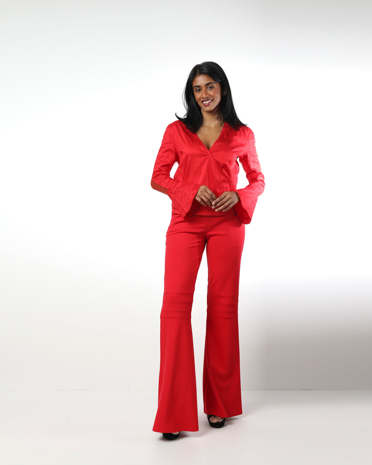 Style 305 : Lustrous  Silk/ Polyester Blend Blouse with Flare