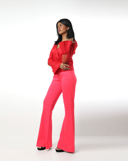 Style 305 : Lustrous  Silk/ Polyester Blend Blouse with Flare