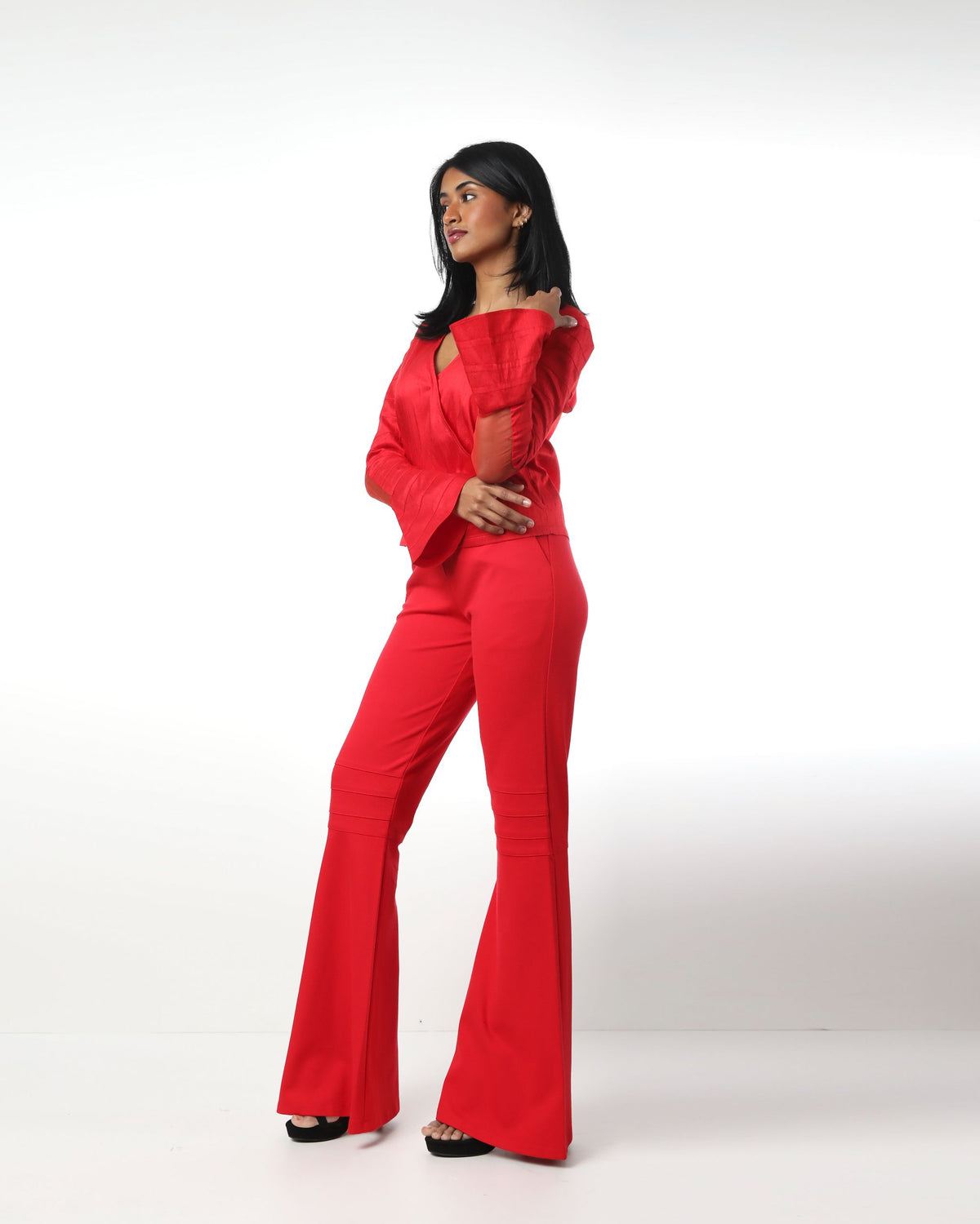Style 305 : Lustrous  Silk/ Polyester Blend Blouse with Flare
