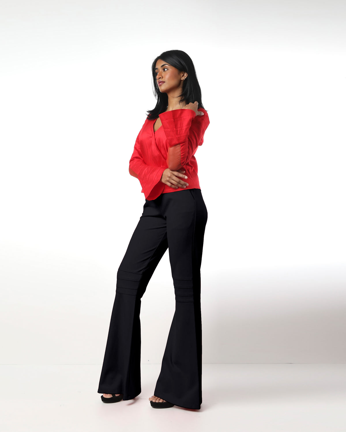 Style 305 : Lustrous  Silk/ Polyester Blend Blouse with Flare