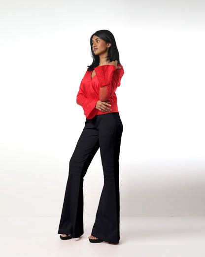 Style 305 : Lustrous  Silk/ Polyester Blend Blouse with Flare