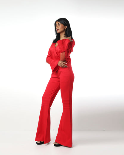 Style 305 : Lustrous  Silk/ Polyester Blend Blouse with Flare