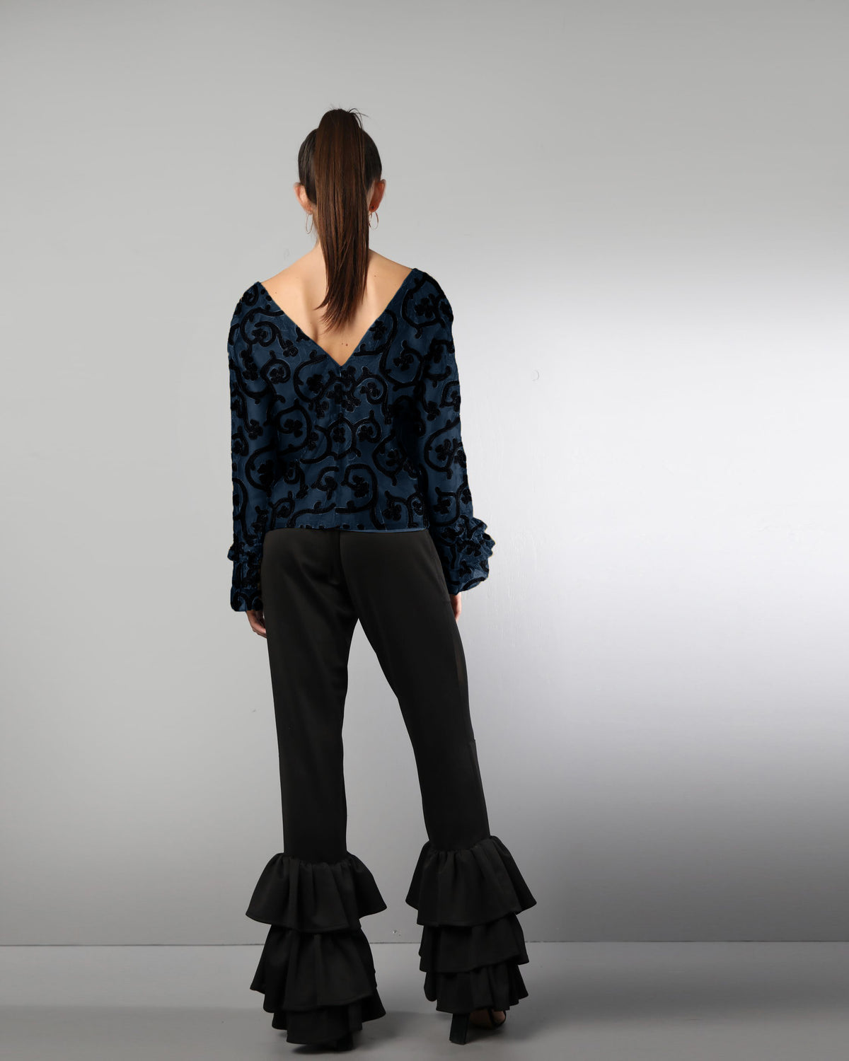 Style 0202 : Ruffled Partial Sheer Leg Pants