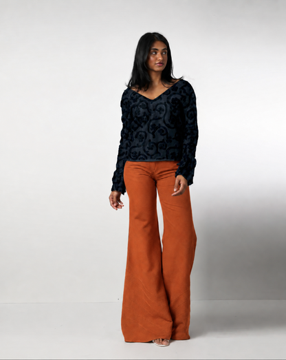 Style 5932 : Flare Pants  100% Linen with Back Pockets