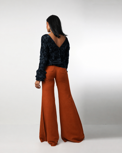 Style 5932 : Flare Pants  100% Linen with Back Pockets