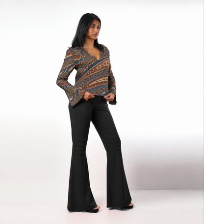Style 305 : Lustrous  Silk/ Polyester Blend Blouse with Flare