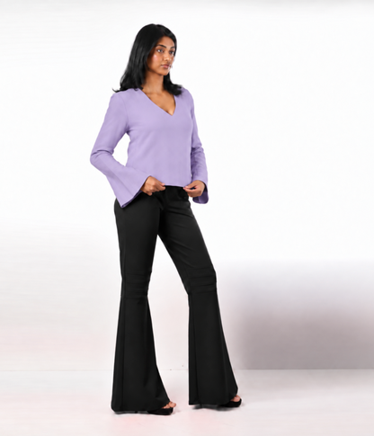 Style 305 : Lustrous  Silk/ Polyester Blend Blouse with Flare