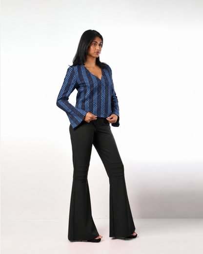 Style 305 : Lustrous  Silk/ Polyester Blend Blouse with Flare