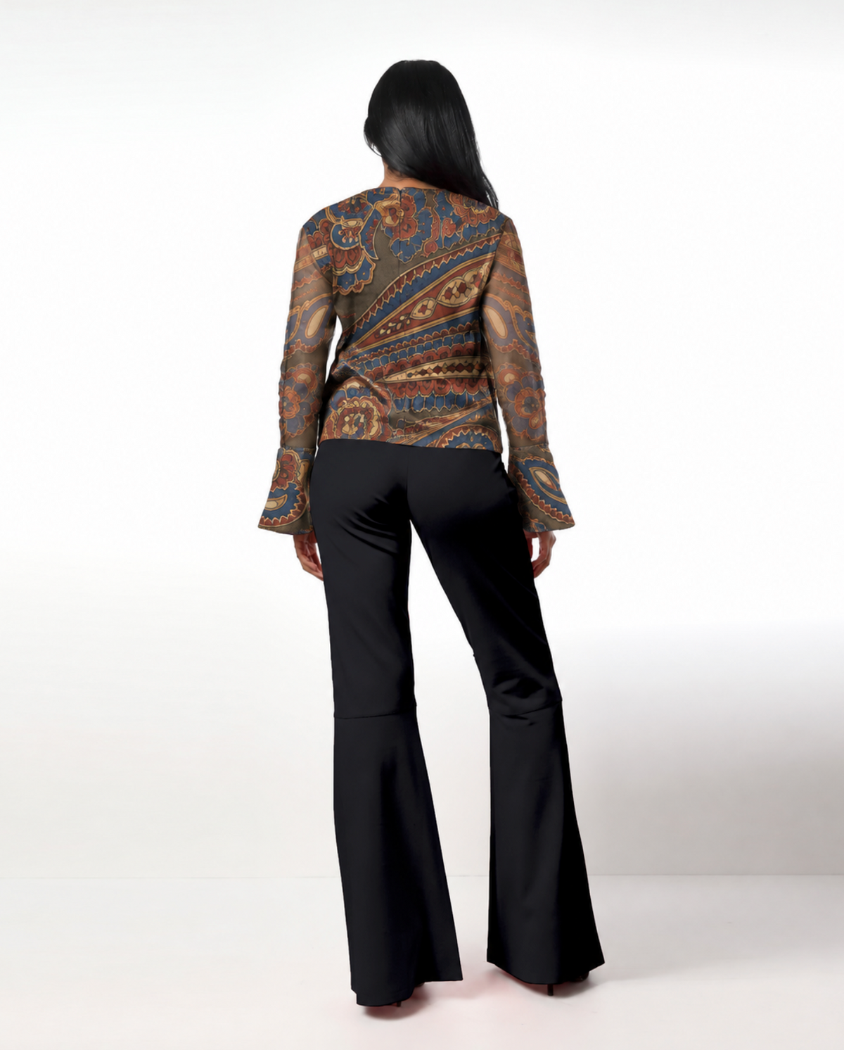 Style 305 : Lustrous  Silk/ Polyester Blend Blouse with Flare