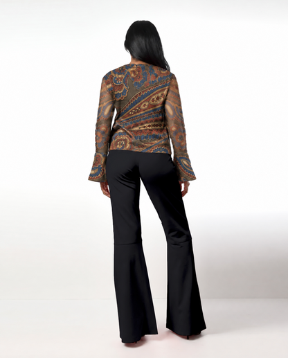 Style 305 : Lustrous  Silk/ Polyester Blend Blouse with Flare
