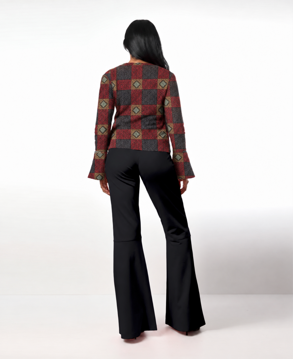 Style 305 : Lustrous  Silk/ Polyester Blend Blouse with Flare