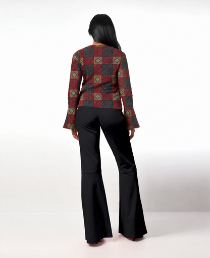 Style 305 : Lustrous  Silk/ Polyester Blend Blouse with Flare